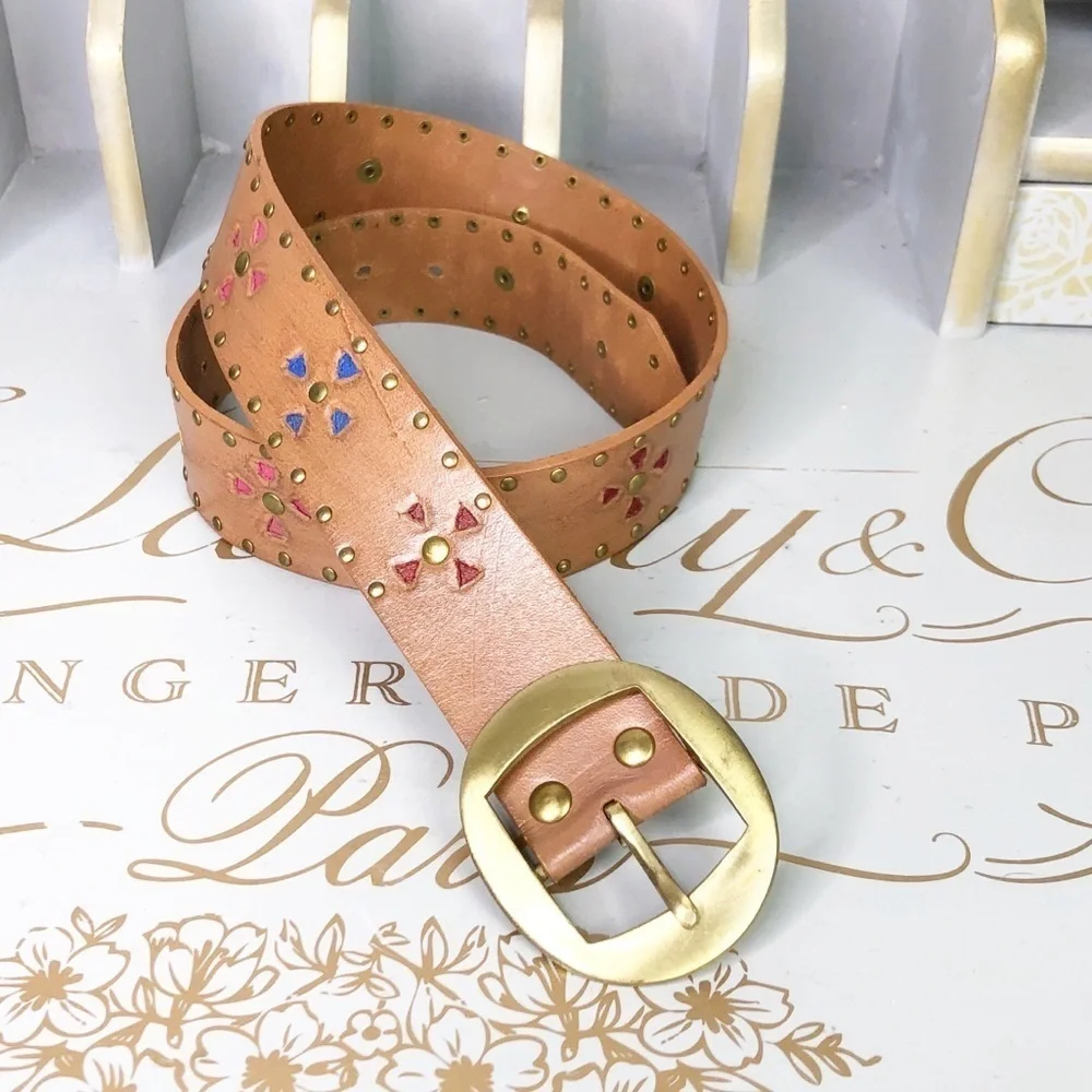 BOHO brown leather studded belt